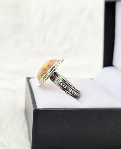 Mexican Fire Opal Ring - Hand Fabricated Sterling Silver (Size 8.5)