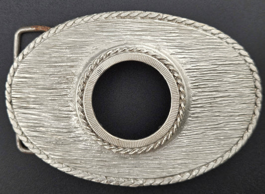 Vintage pewter belt buckle blank, fits a 31mm cabochon, 4" × 2.5" face