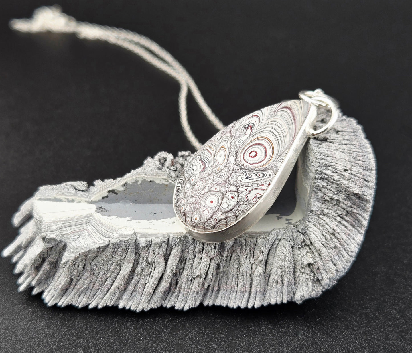 Fordite Pendant in .925 Sterling Silver
