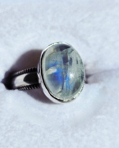 Handcut Moonstone Set in .925 Hand Fabricated Setting (Size 8)