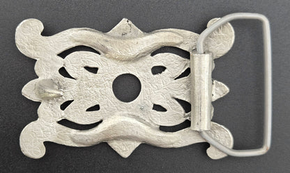 Vintage pewter belt buckle blank, fits a 40.5 × 30.5mm cabochon, 3" × 2" face