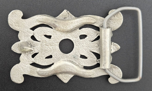 Vintage pewter belt buckle blank, fits a 40.5 × 30.5mm cabochon, 3" × 2" face