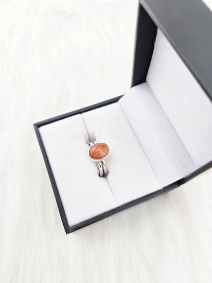 Hand Cut Goldstone set in Hand Fabricated .925 Silver Setting with Double Half Round Shank (Size 7.5)