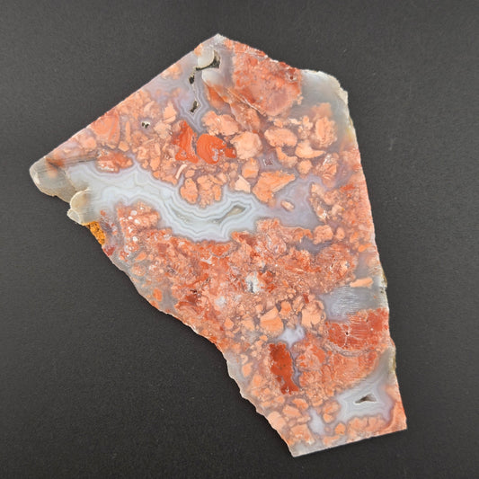 Cotton Candy agate lapidary slab, 5.25" × 4", pink and peach brecciated jasper-agate