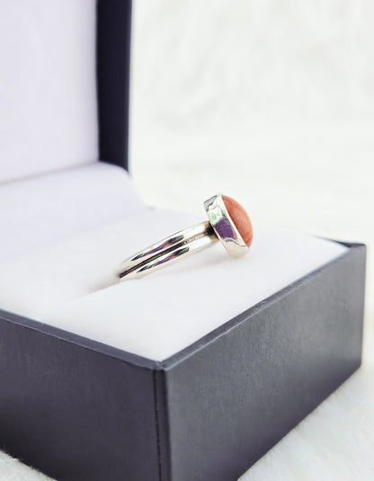 Hand Cut Goldstone set in Hand Fabricated .925 Silver Setting with Double Half Round Shank (Size 7.5)