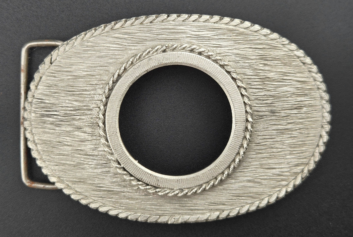 Vintage pewter belt buckle blank, fits a 38.2mm cabochon, 4" × 2.75" face