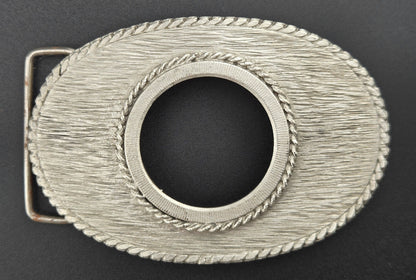 Vintage pewter belt buckle blank, fits a 38.2mm cabochon, 4" × 2.75" face