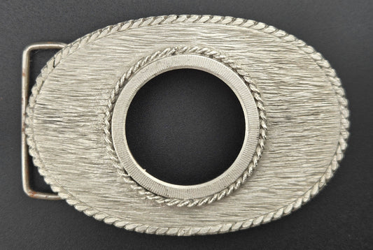 Vintage pewter belt buckle blank, fits a 38.2mm cabochon, 4" × 2.75" face