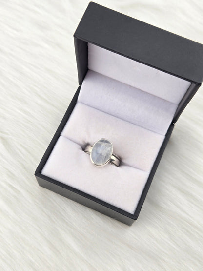 Handcut Moonstone Set in .925 Hand Fabricated Setting (Size 8)