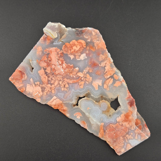 Cotton Candy agate lapidary slab, 5.25" × 3.5", pink and peach brecciated jasper-agate
