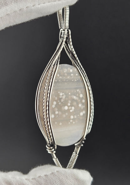 Hand cut Agate Pendant in .925 Sterling Silver