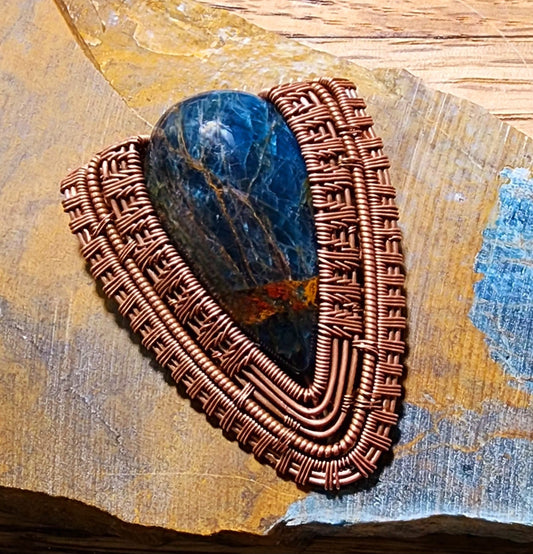 Handcut Apatite in Bare Copper Pendant