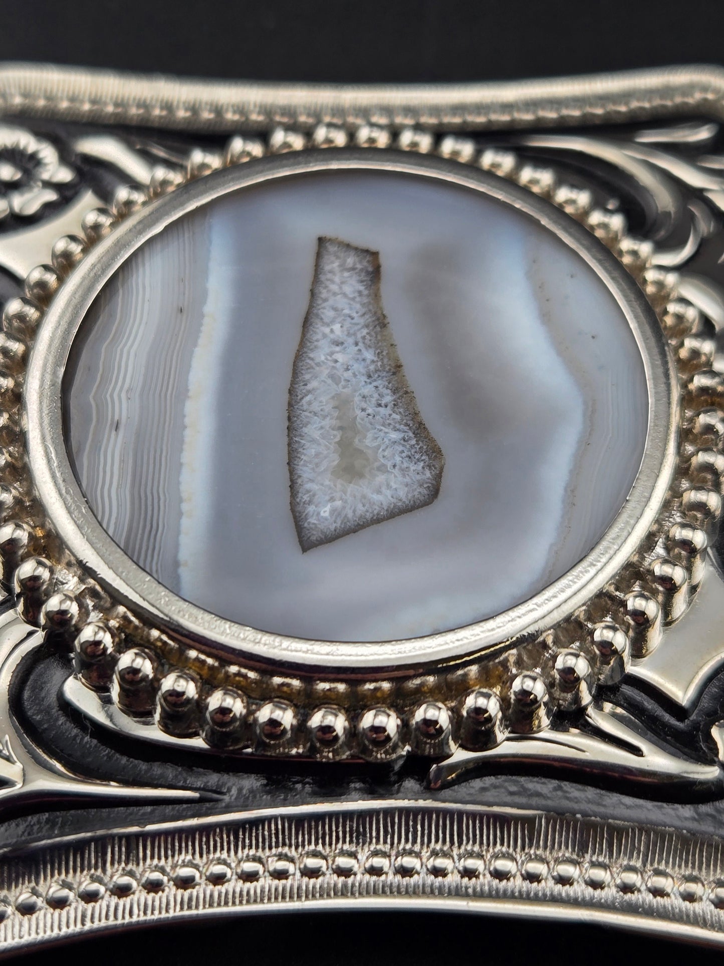 Vintage Buckle with AZ Thunder Egg Druzy Pocket