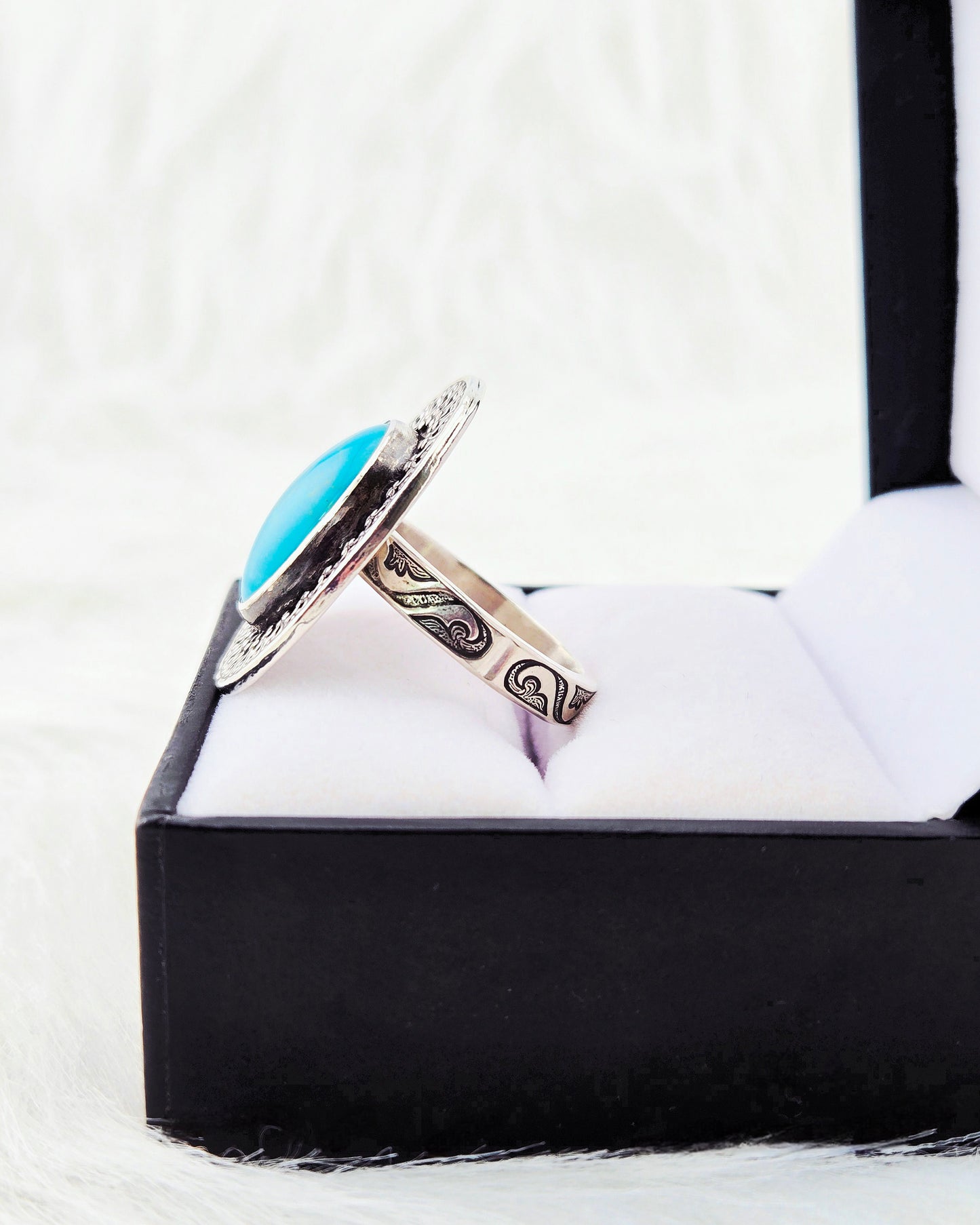 Genuine Turquoise in Hand Fabricated .925 Silver Setting Ring (Size 9.5)