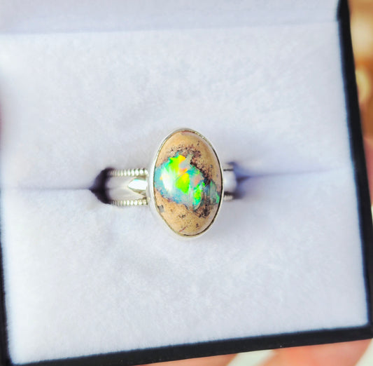 Mexican Fire Opal Ring - Hand Fabricated Sterling Silver (Size 7.5)