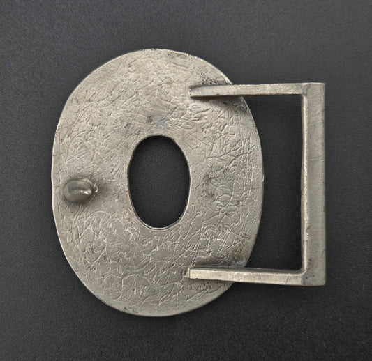 Vintage pewter belt buckle blank, fits a 42.6 × 28.8mm cabochon, 2.25" × 2.75" face