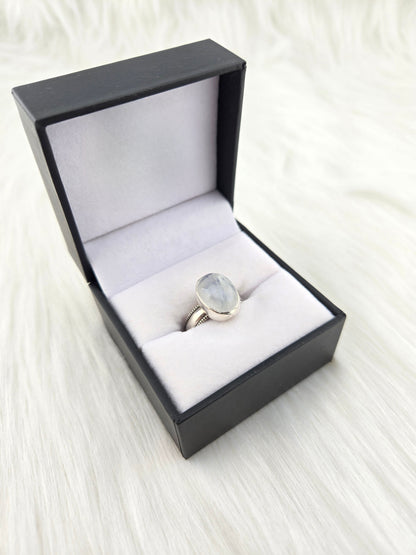 Handcut Moonstone Set in .925 Hand Fabricated Setting (Size 8)