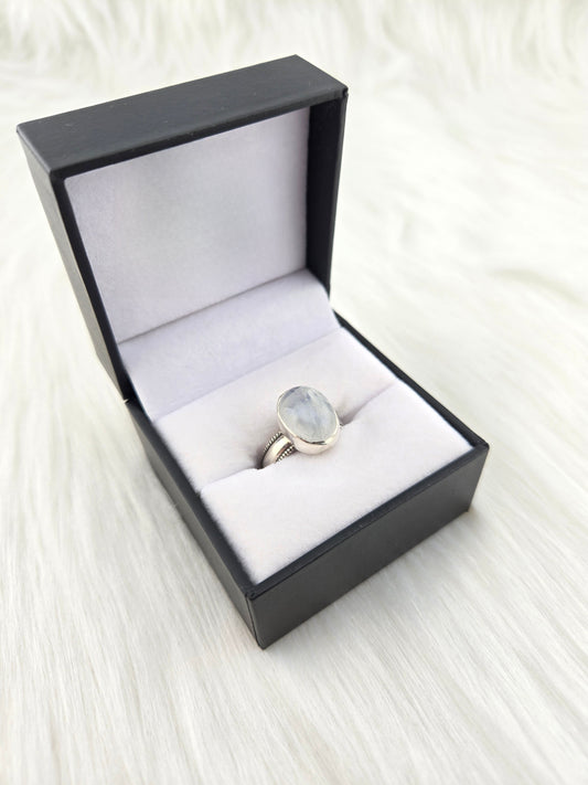 Handcut Moonstone Set in .925 Hand Fabricated Setting (Size 8)