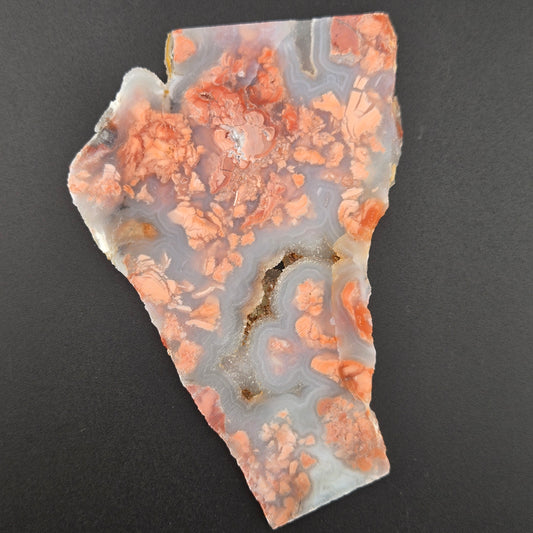 Cotton Candy agate lapidary slab, alternate view, pink and peach brecciated jasper-agate