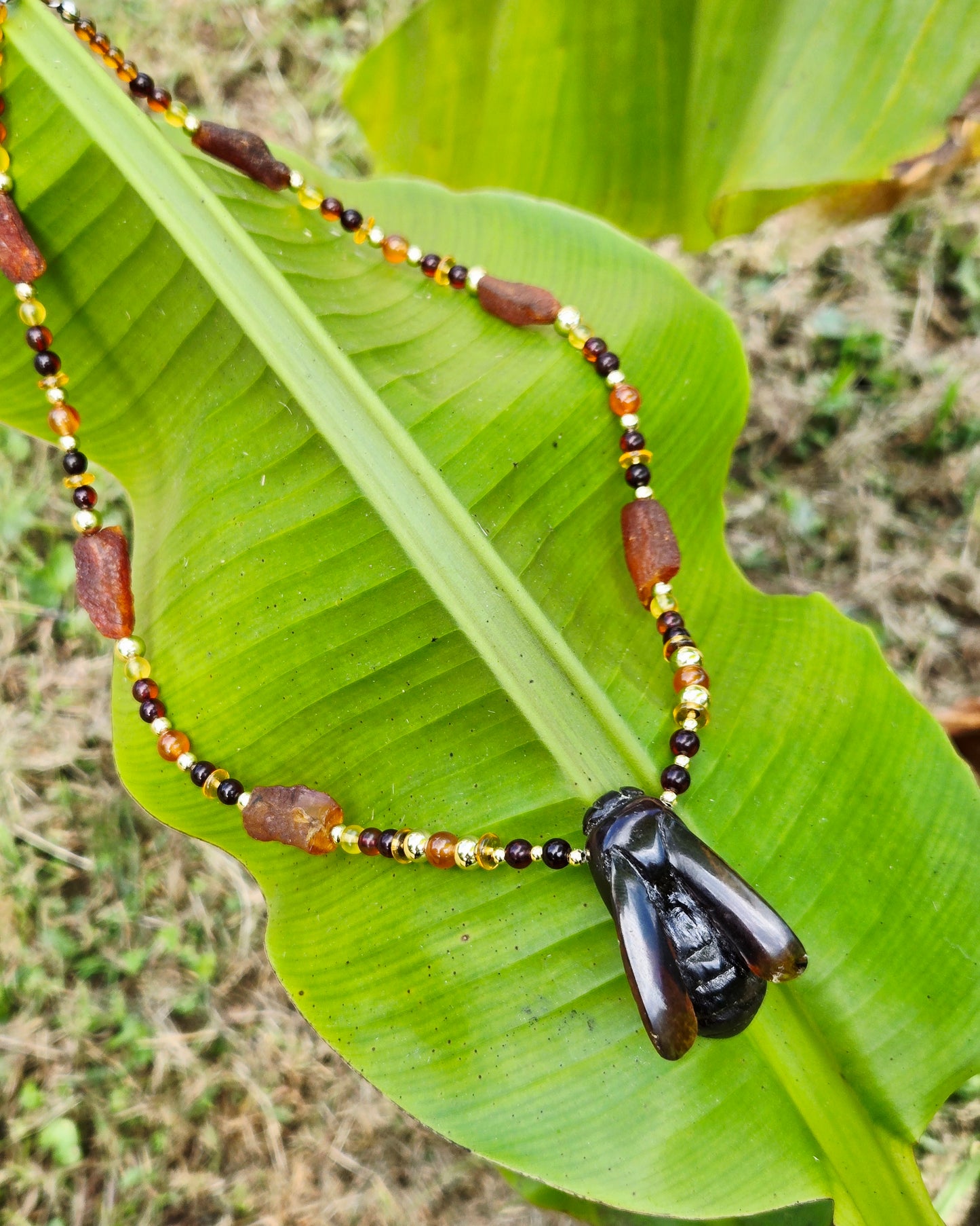 Amber Bumblebee with Amber Ombre Necklace