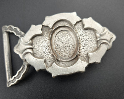 Vintage pewter belt buckle blank, fits a 25 × 18.8mm cabochon, 2.75" × 1.75" face