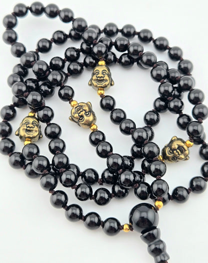 Handmade Laughing Buddha Mala Necklace