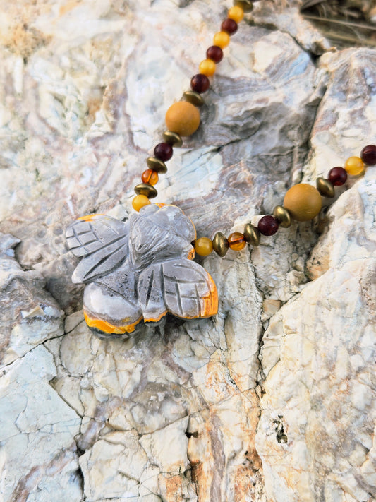 Bumblebee Jasper Bee with Amber & Mookaite Necklace