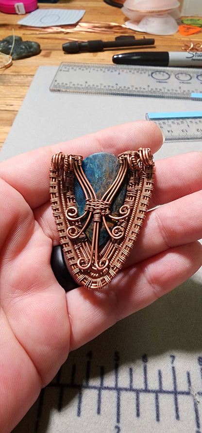 Handcut Apatite in Bare Copper Pendant