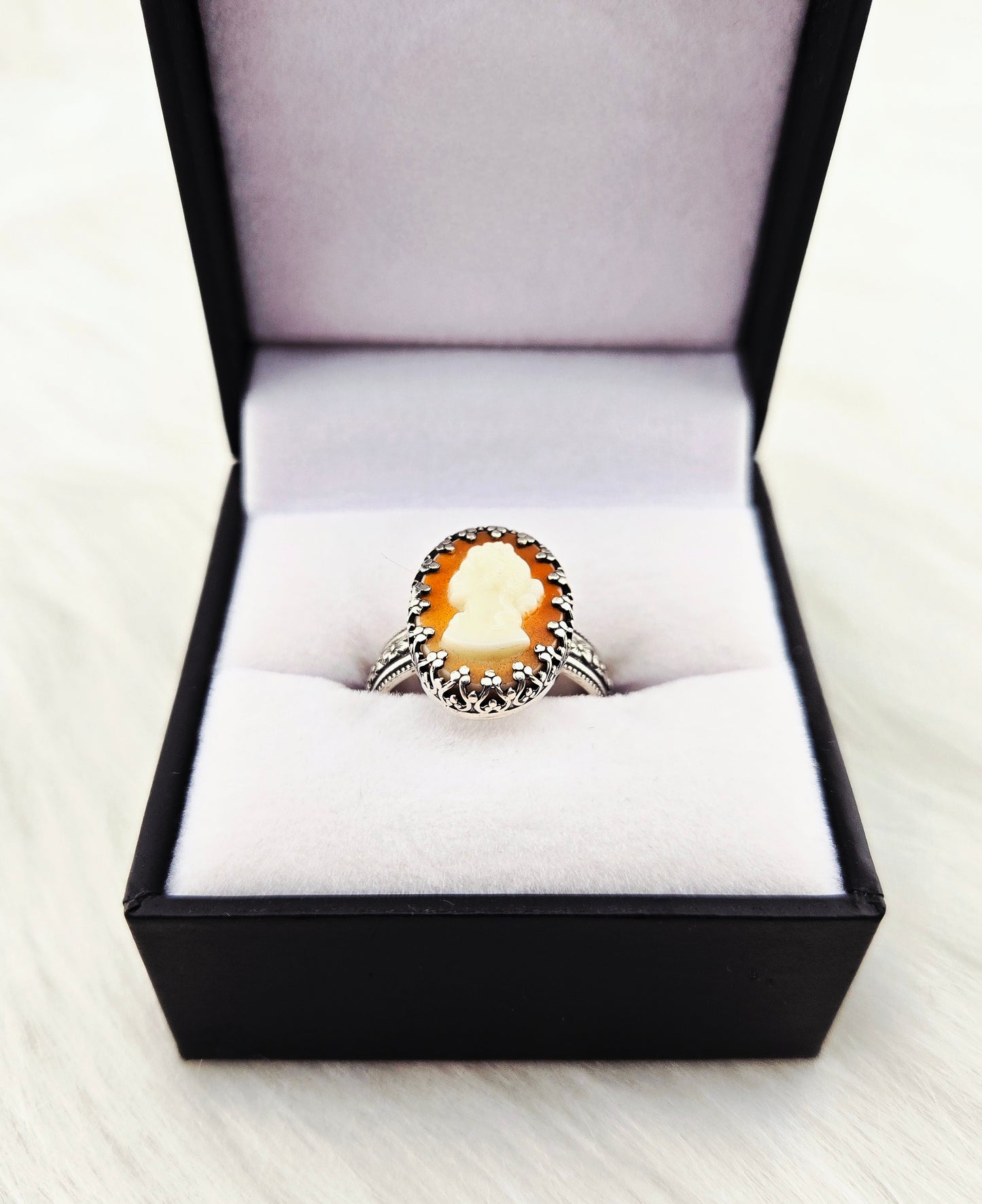 Vintage Glass Cameo set in Hand Fabricated .925 Silver Setting (Size 10)