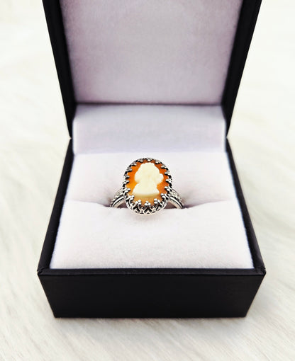 Vintage Glass Cameo set in Hand Fabricated .925 Silver Setting (Size 10)