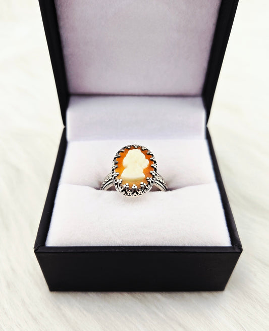 Vintage Glass Cameo set in Hand Fabricated .925 Silver Setting (Size 10)