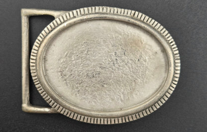 Vintage pewter belt buckle blank, fits a 52.7 × 38.5mm cabochon, 2.5" × 2" face