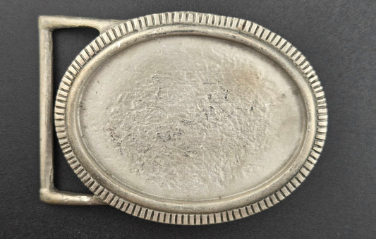 Vintage pewter belt buckle blank, fits a 52.7 × 38.5mm cabochon, 2.5" × 2" face