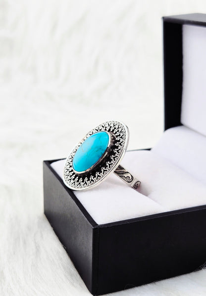Genuine Turquoise in Hand Fabricated .925 Silver Setting Ring (Size 9.5)