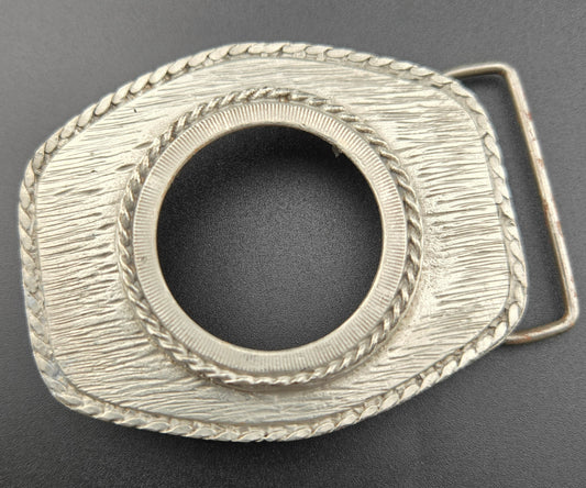 Vintage pewter belt buckle blank, fits a 38.2mm cabochon, 3.5" × 2.5" face
