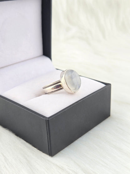 Handcut Moonstone Set in .925 Hand Fabricated Setting (Size 8)