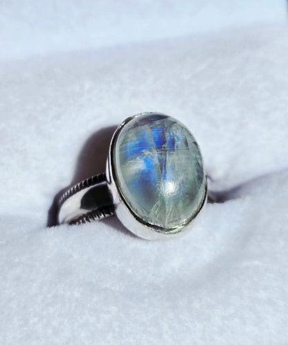Handcut Moonstone Set in .925 Hand Fabricated Setting (Size 8)