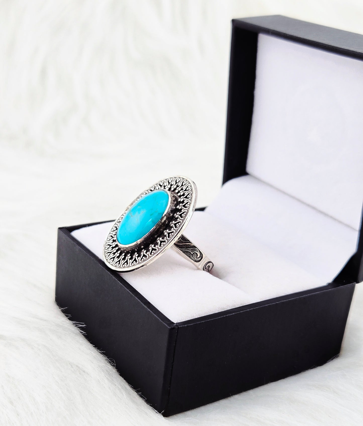 Genuine Turquoise in Hand Fabricated .925 Silver Setting Ring (Size 9.5)
