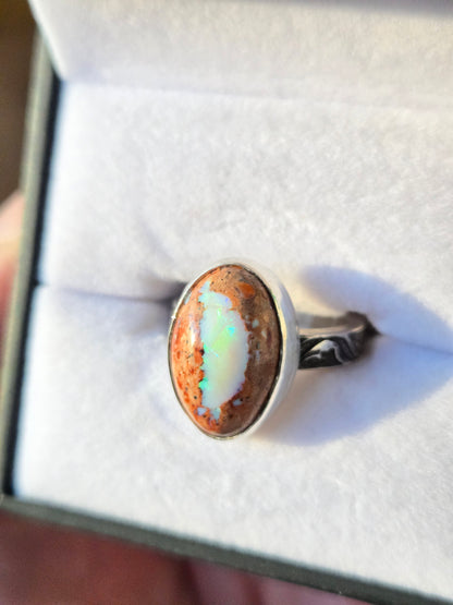 Mexican Fire Opal Ring - Hand Fabricated Sterling Silver (Size 7)