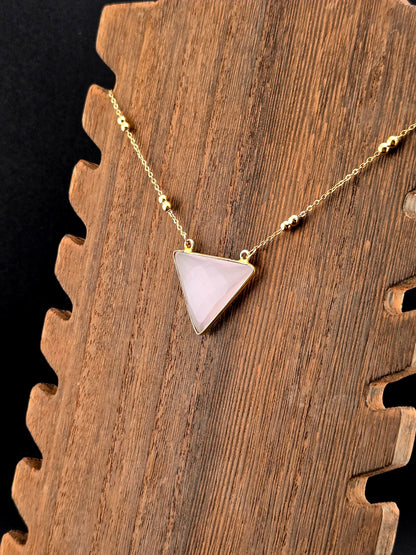 Faceted Pink Chalcedony Triangle Necklace