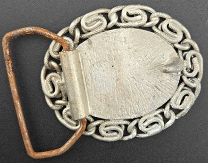 Vintage pewter belt buckle blank, fits a 40.7 × 30.8mm cabochon, 2 × 2.5 inch face