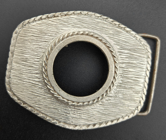 Vintage pewter belt buckle blank, fits a 35.6mm cabochon, 3.5" × 2.5" face