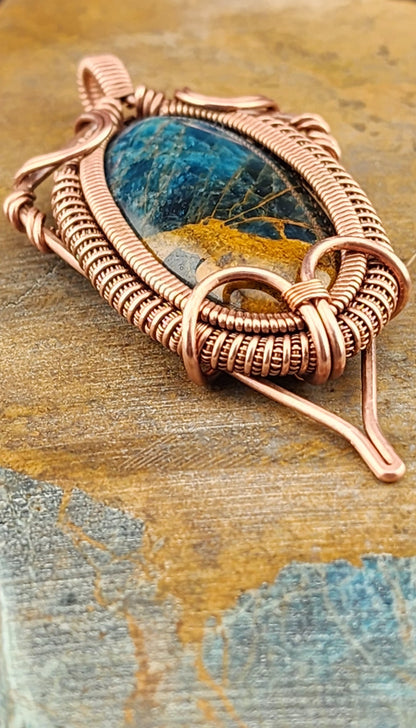 Handcut Apatite in Bare Copper Pendant