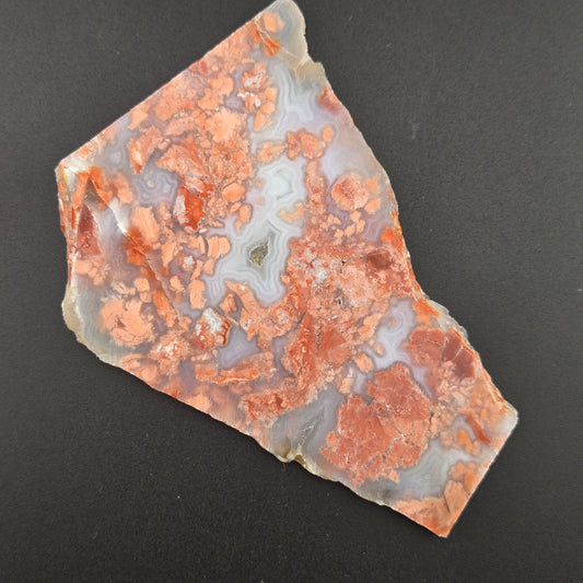 Cotton Candy agate lapidary slab, alternate view, pink and peach brecciated jasper-agate