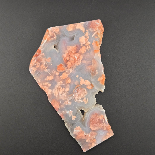 Cotton Candy agate lapidary slab, 5" × 3.5", pink and peach brecciated jasper-agate