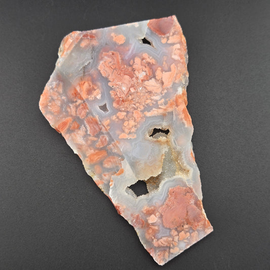 Cotton Candy agate lapidary slab, alternate view, pink and peach brecciated jasper-agate