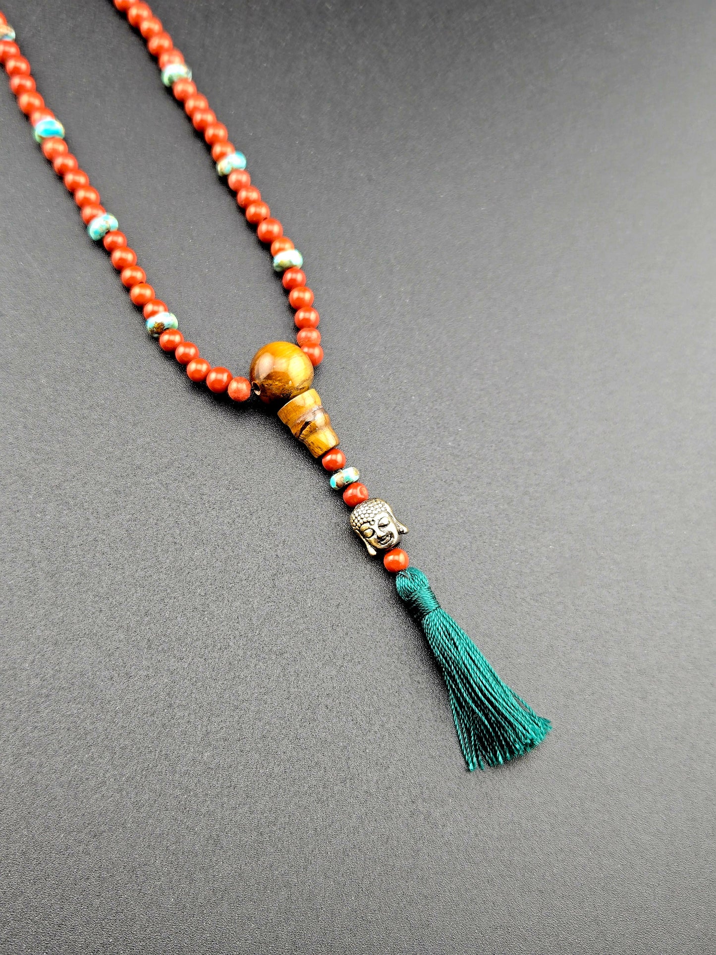 Handmade Red Jasper & Turquoise Mala Style Necklace