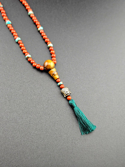 Handmade Red Jasper & Turquoise Mala Style Necklace