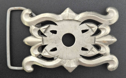 Vintage pewter belt buckle blank, fits a 40.5 × 30.5mm cabochon, 3" × 2" face