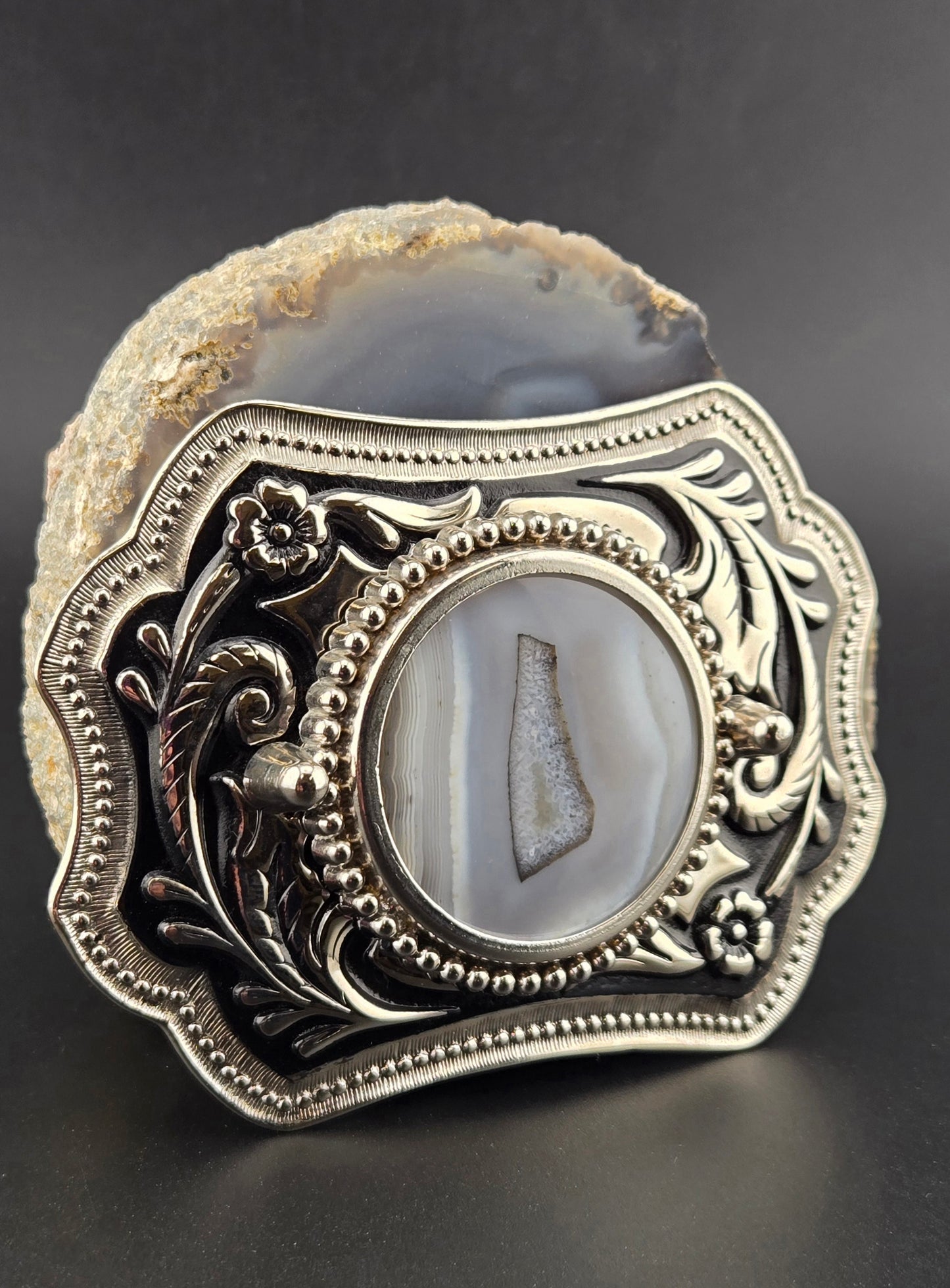 Vintage Buckle with AZ Thunder Egg Druzy Pocket